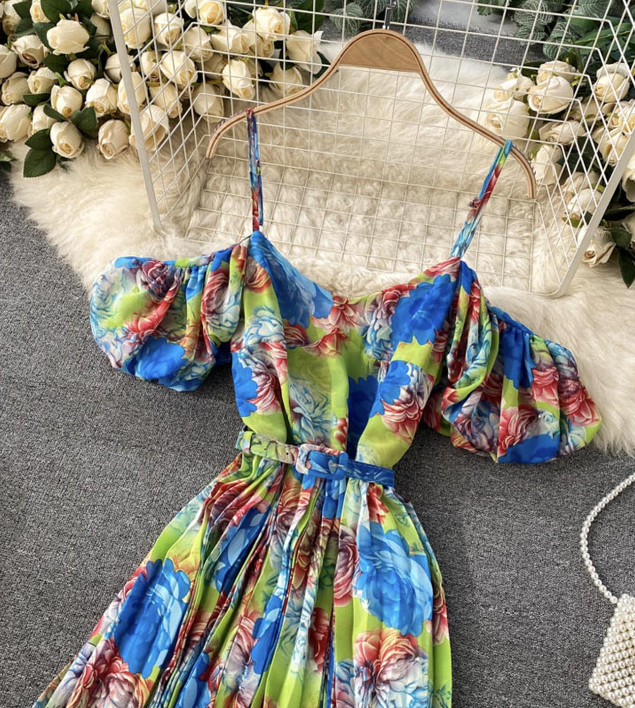 A line v neck floral dress fashion dress  770