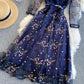 Blue lace short A line dress fashion girl dress  797