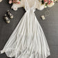 Simple A line chiffon dress white v neck dress  824
