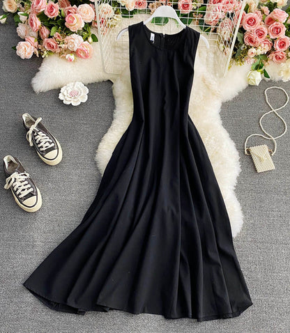 Einfaches A-Linien-Rundhalskleid Modekleid 841