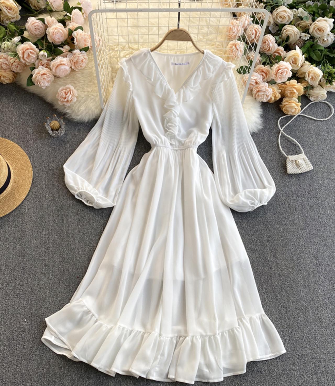 Cute chiffon A line dress long sleeve dress  786