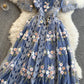 Robe courte en dentelle de haute qualité, robe trapèze bleue 796