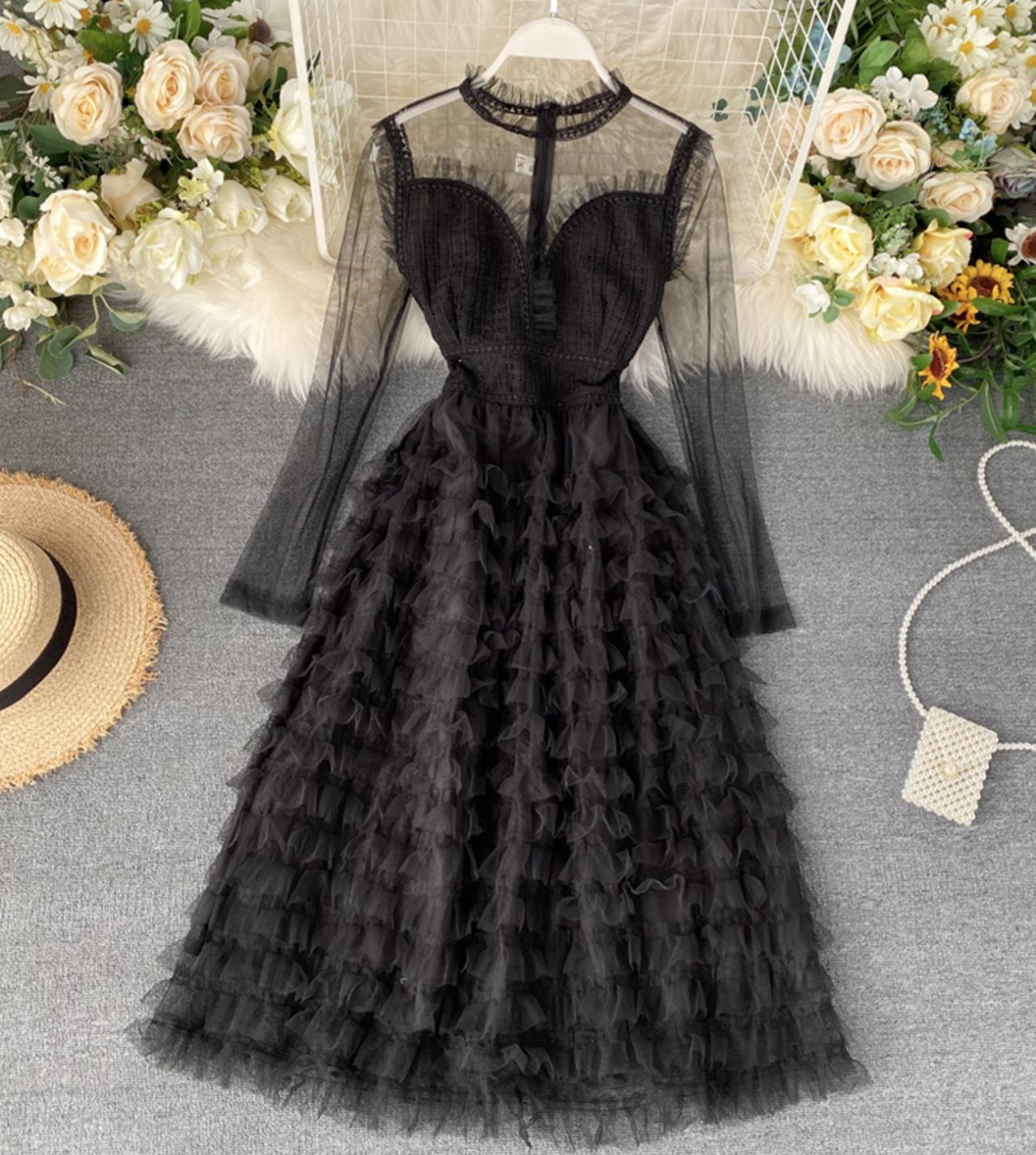 Stylish A line long sleeve dress  771