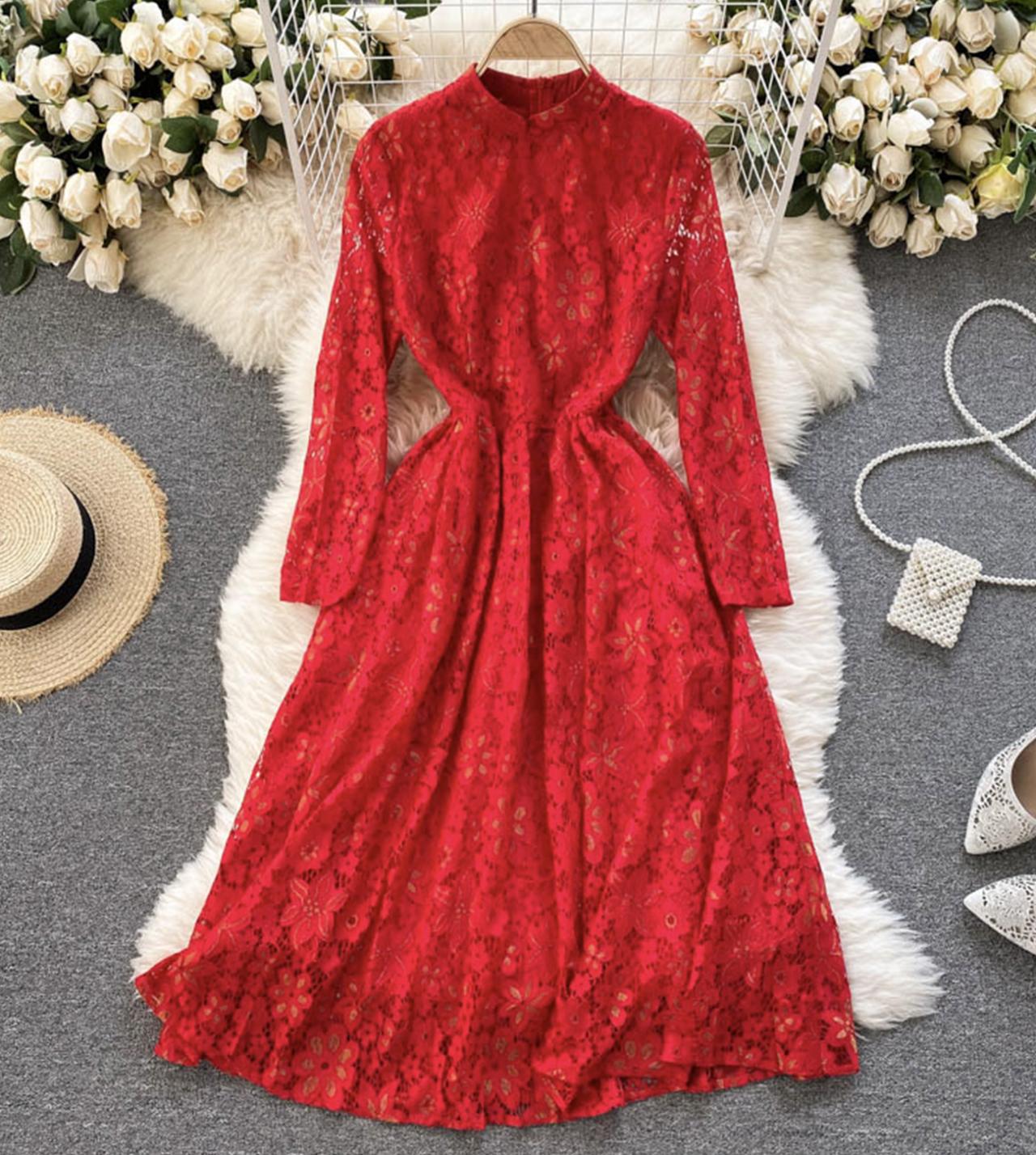 Elegantes Spitzenkleid mit langen Ärmeln Kleid in A-Linie 776