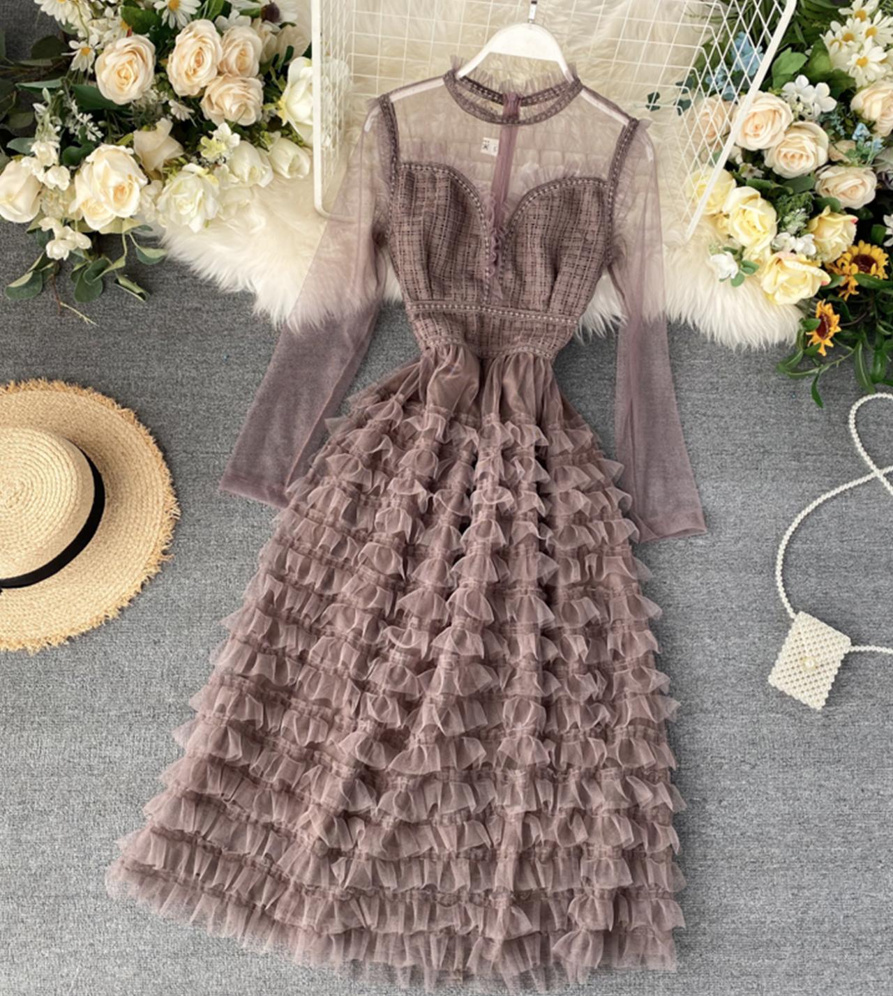 Stylish A line long sleeve dress  771