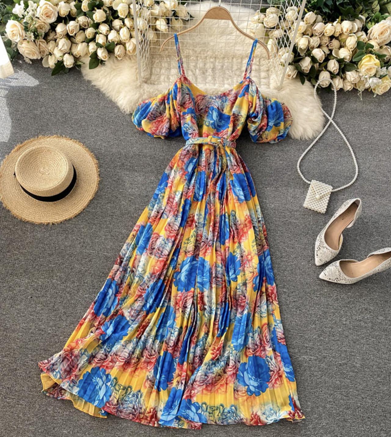 A line v neck floral dress fashion dress  770