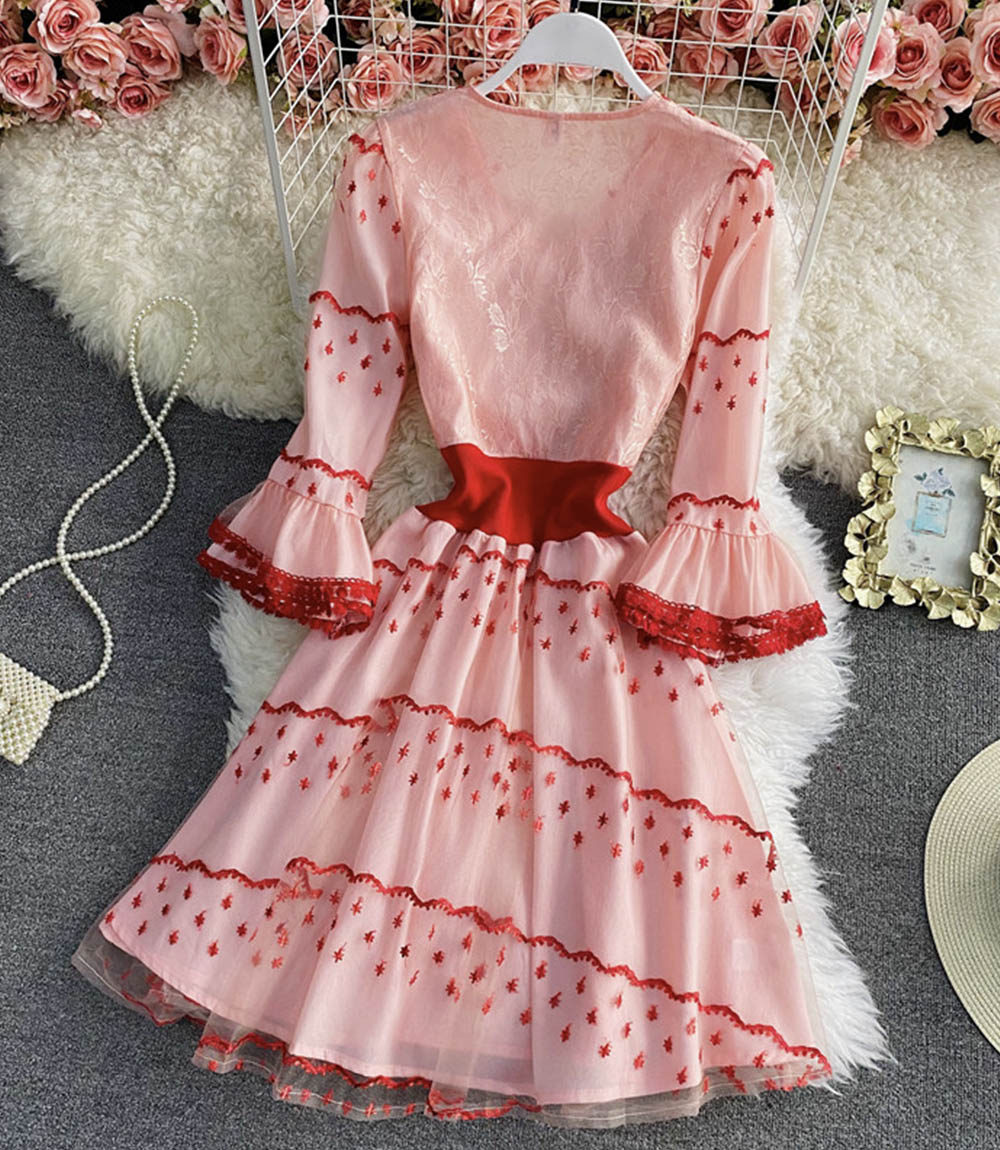 Pink A-Linie Spitze kurzes Kleid Modekleid 842