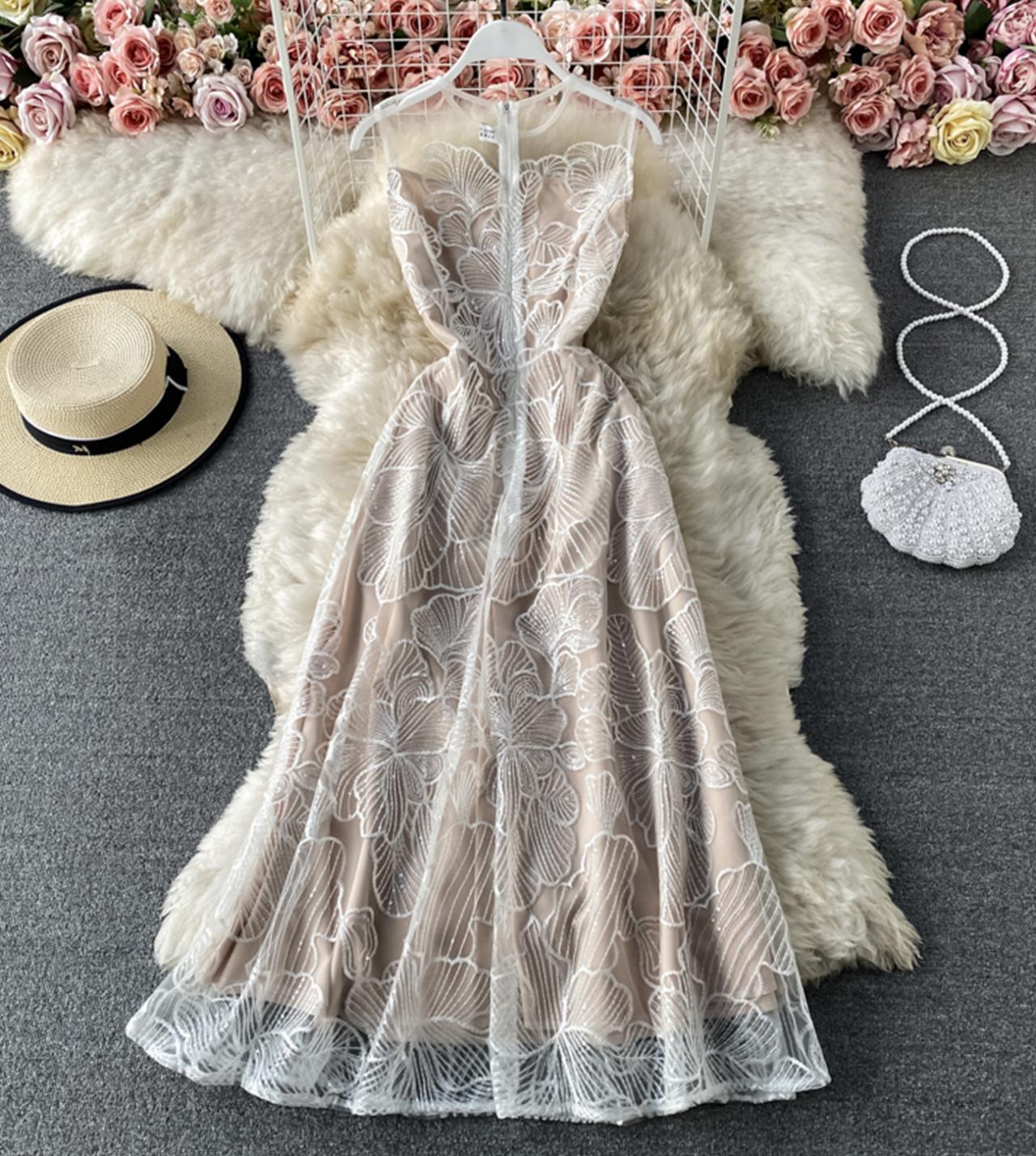 Cute lace long A line dress fashion dress  802