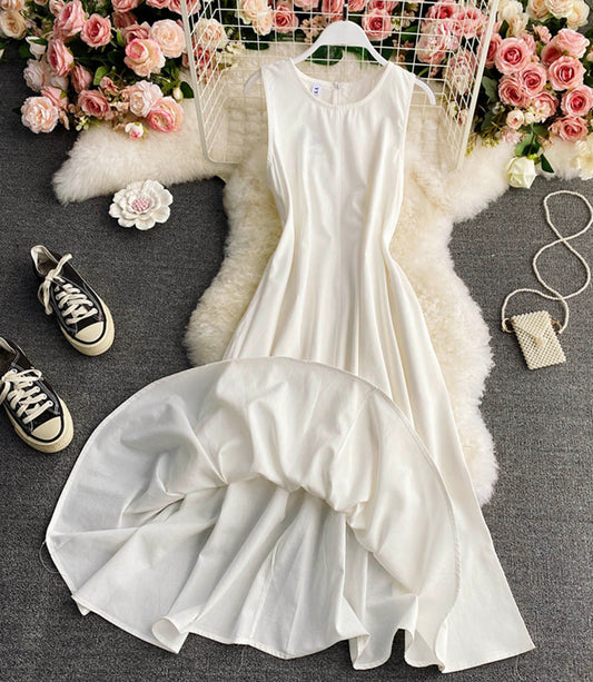 Einfaches A-Linien-Rundhalskleid Modekleid 841