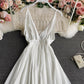 Simple A line chiffon dress white v neck dress  824