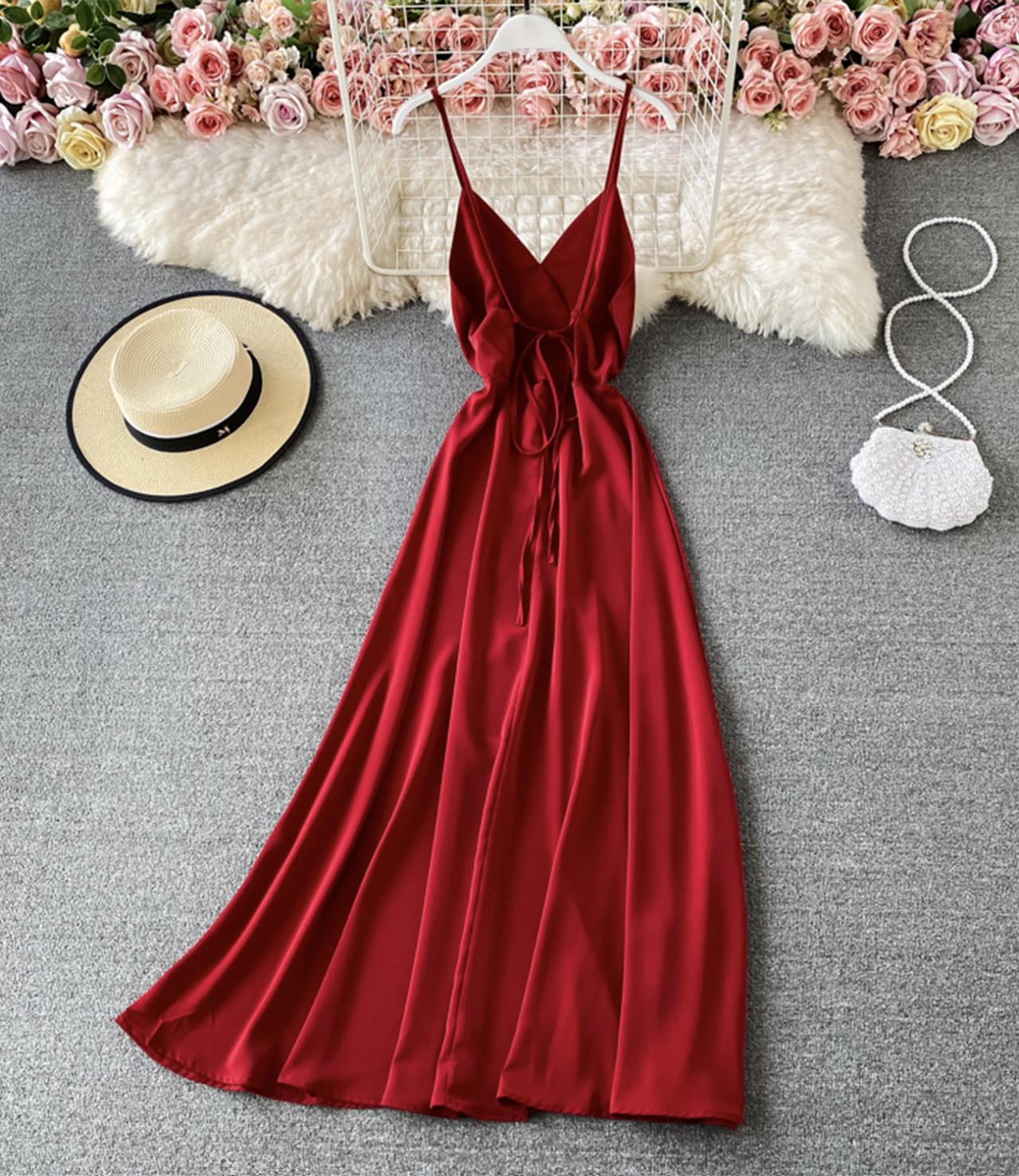 Simple A line v neck dress  764