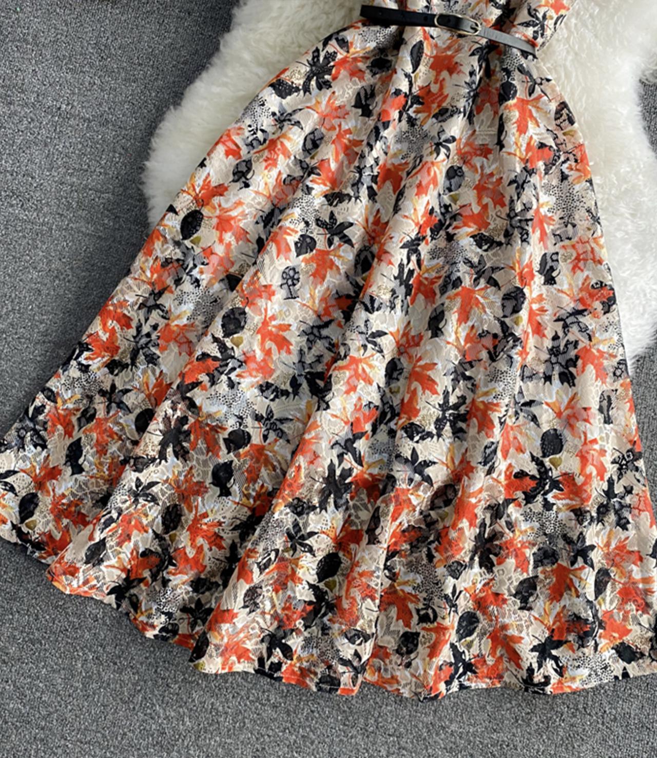 Cute A line floral dress lace dress  794