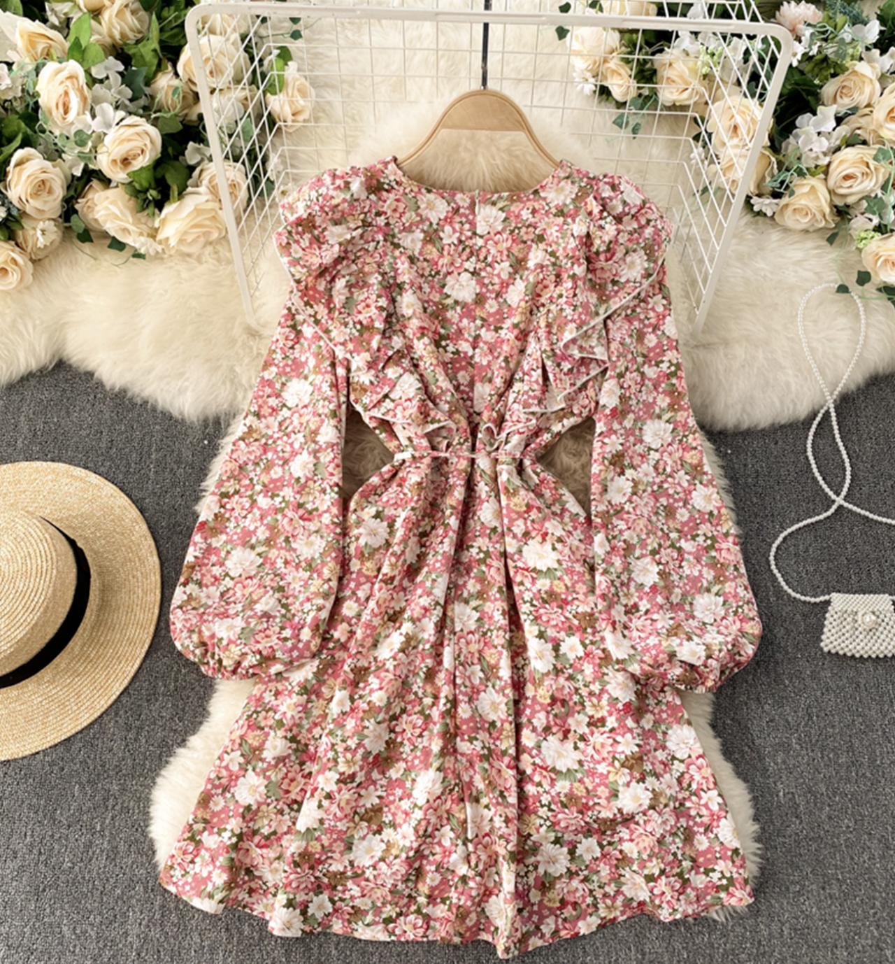 Cute A line floral dress fashion dress  811