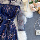 Blue lace short A line dress fashion girl dress  797