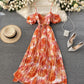 A line v neck floral dress fashion dress  770