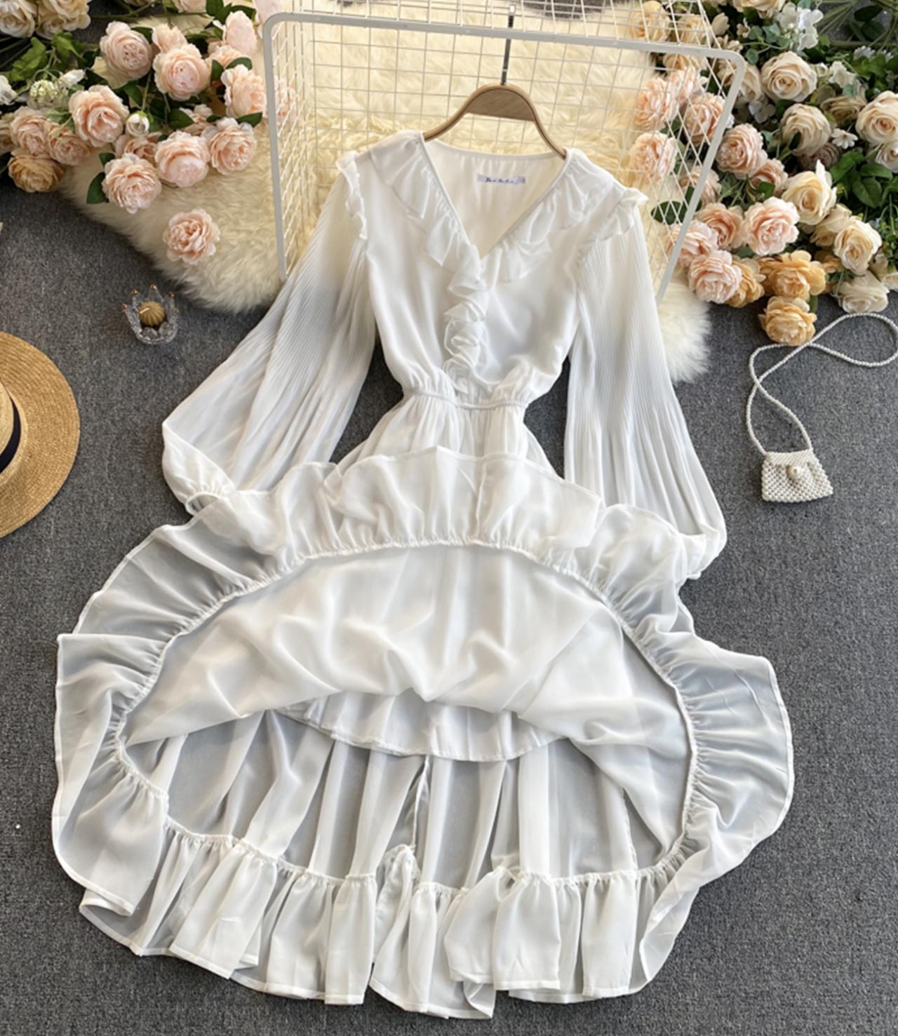 Cute chiffon A line dress long sleeve dress  786