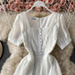 Cute chiffon lace dress A line dress  816