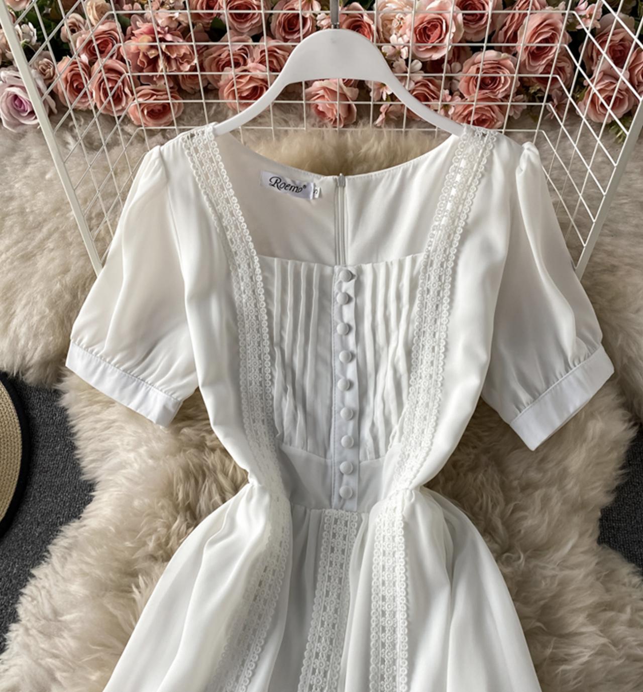 Cute chiffon lace dress A line dress  816