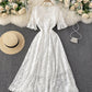 White A line lace v neck dress  793
