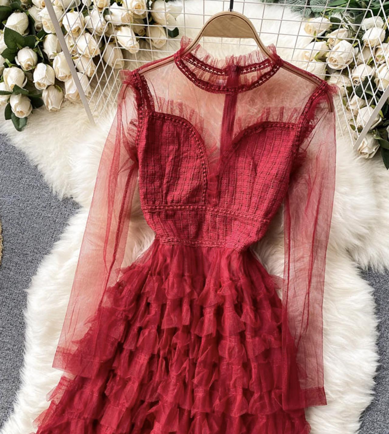 Stylish A line long sleeve dress  771