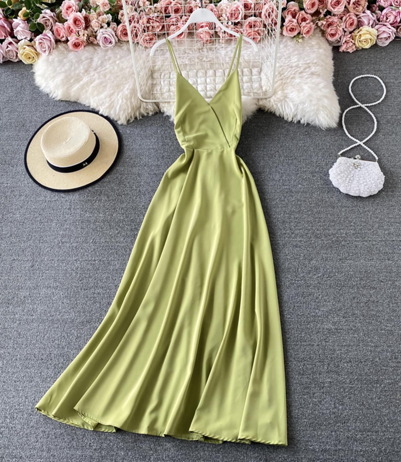 Simple A line v neck dress  764