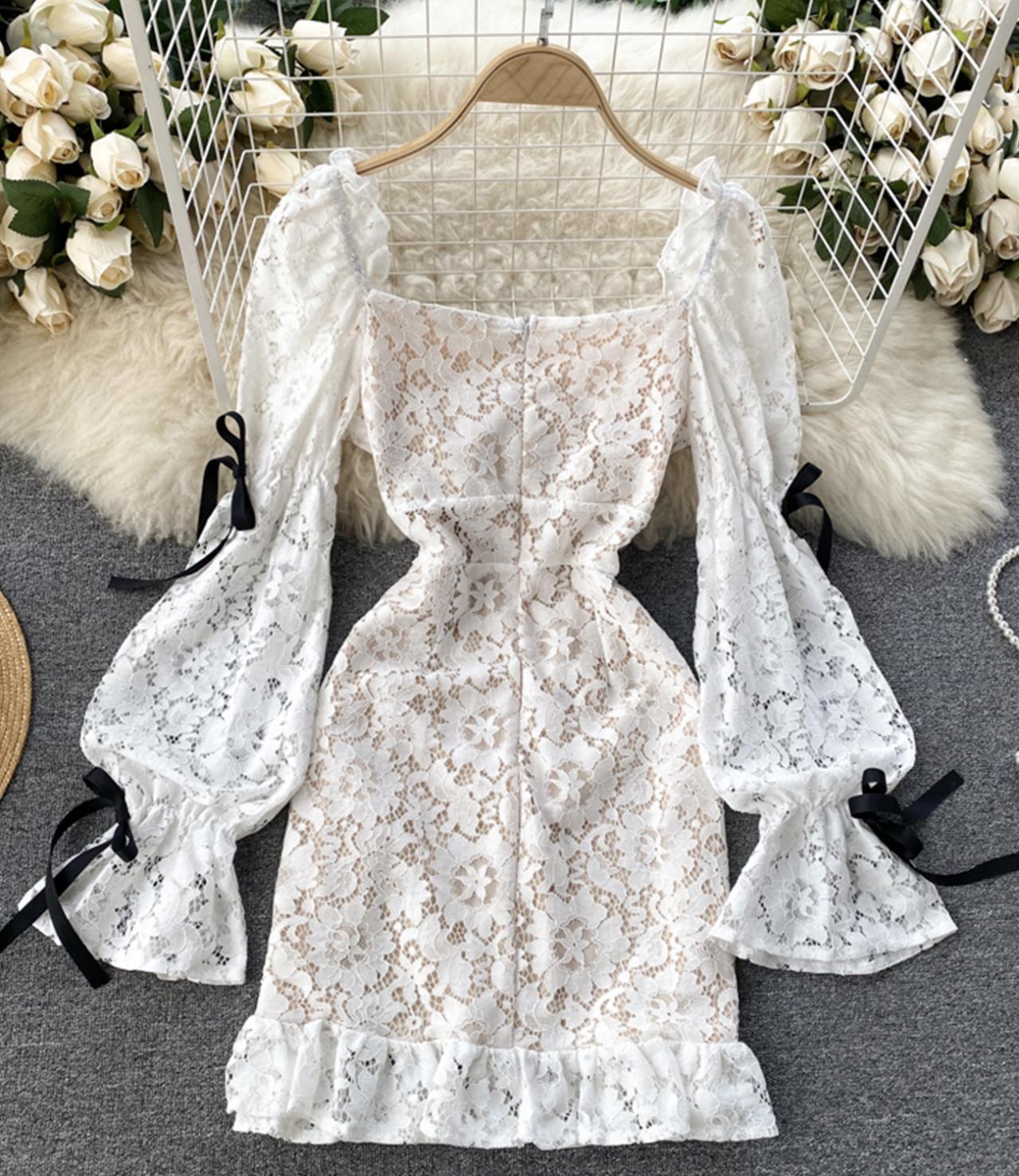 Cute lace long sleeve dress  769