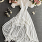 Simple A line chiffon dress white v neck dress  824