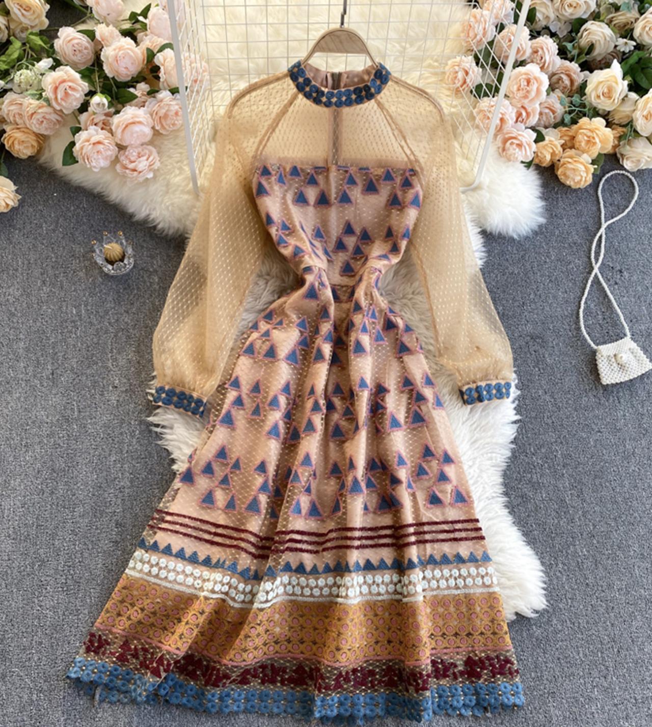 High quality A line long sleeve dress  798