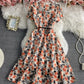 Cute A line floral dress lace dress  794