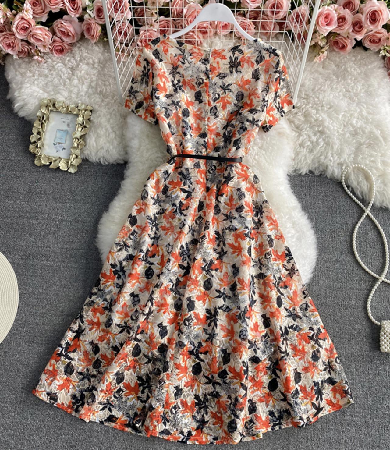 Cute A line floral dress lace dress  794
