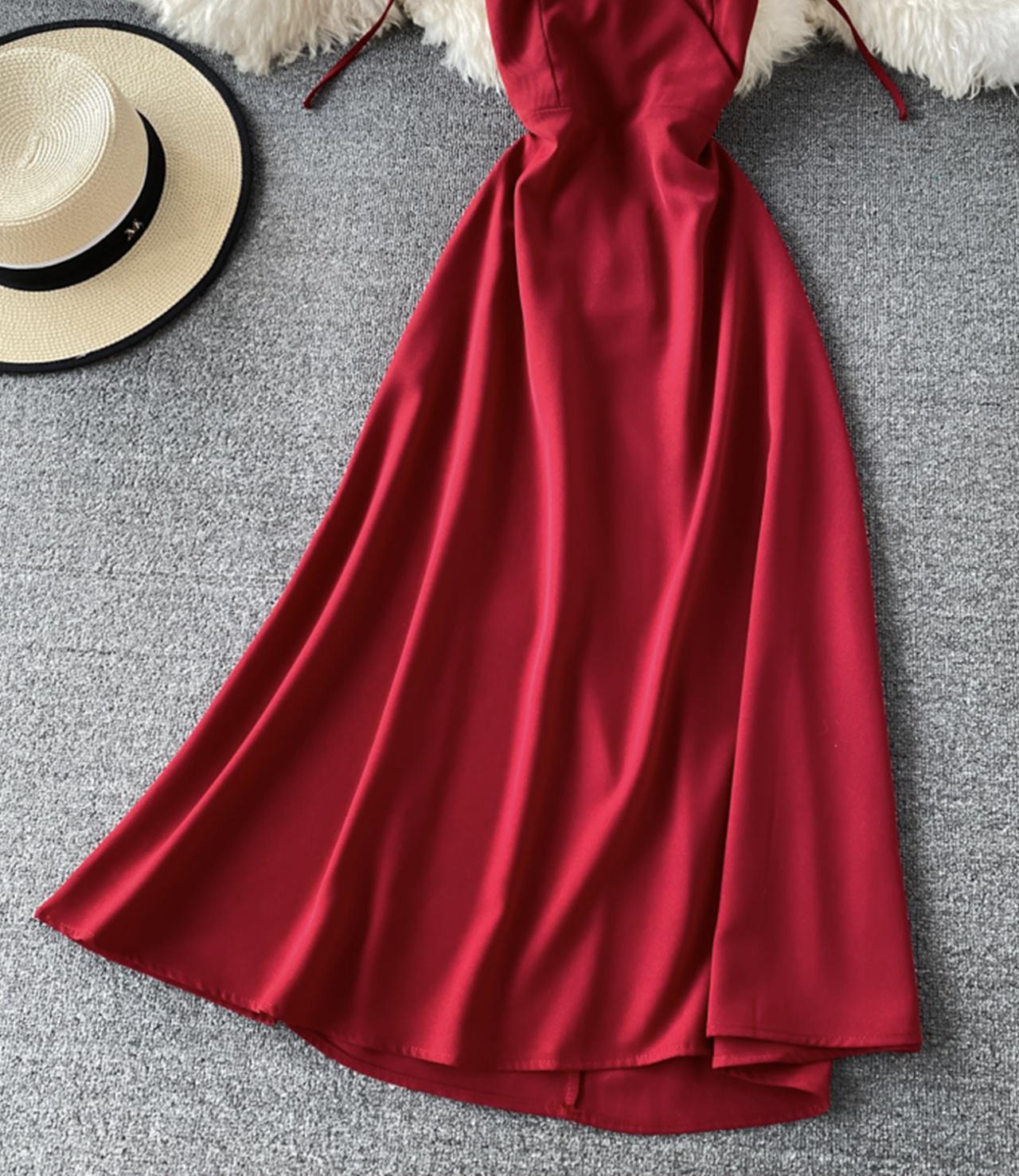 Simple v neck lace up dress A line dress  761