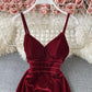 Burgunder langes Samtkleid 753