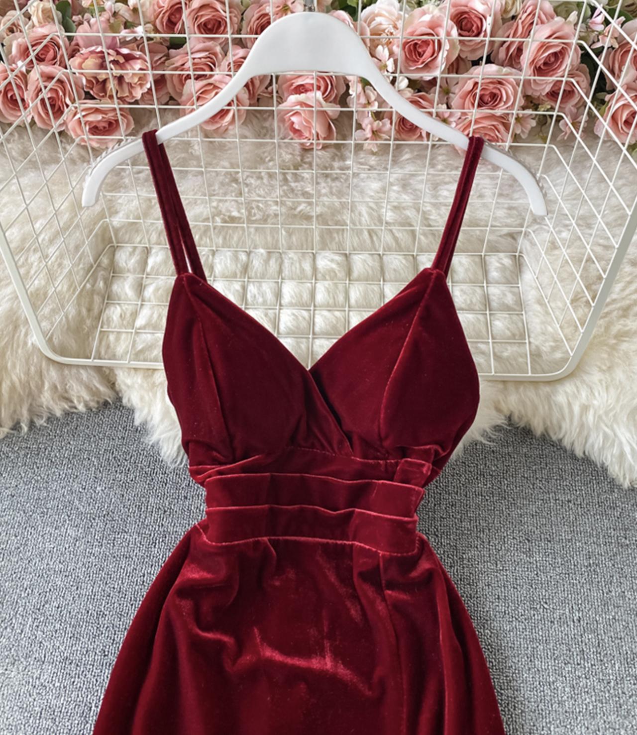 Burgunder langes Samtkleid 753