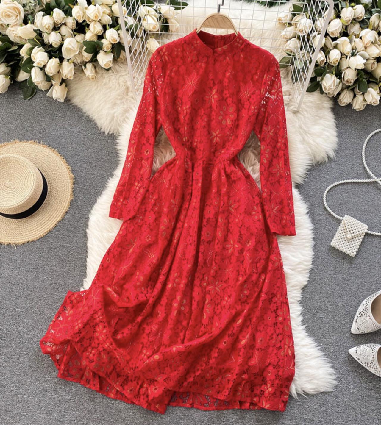 Elegantes Spitzenkleid mit langen Ärmeln Kleid in A-Linie 776