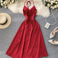 Simple A line v neck dress lace up dress  755