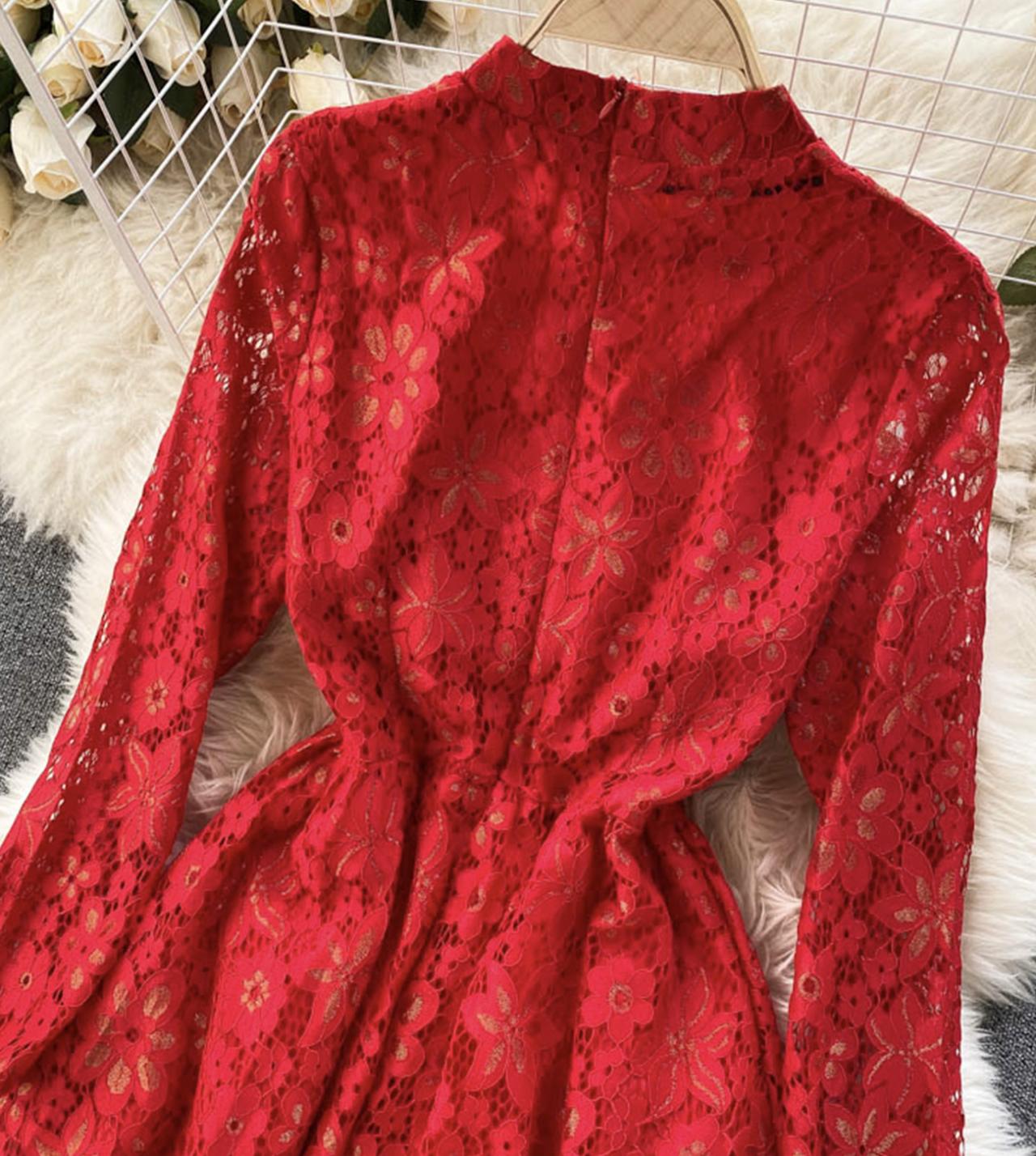 Elegantes Spitzenkleid mit langen Ärmeln Kleid in A-Linie 776