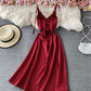 Simple v neck lace up dress A line dress  761