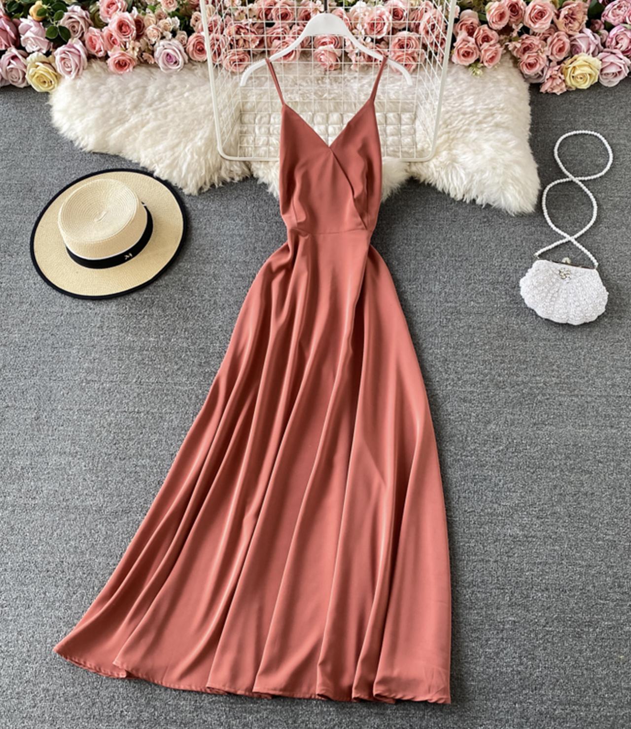 Simple A line v neck dress  764
