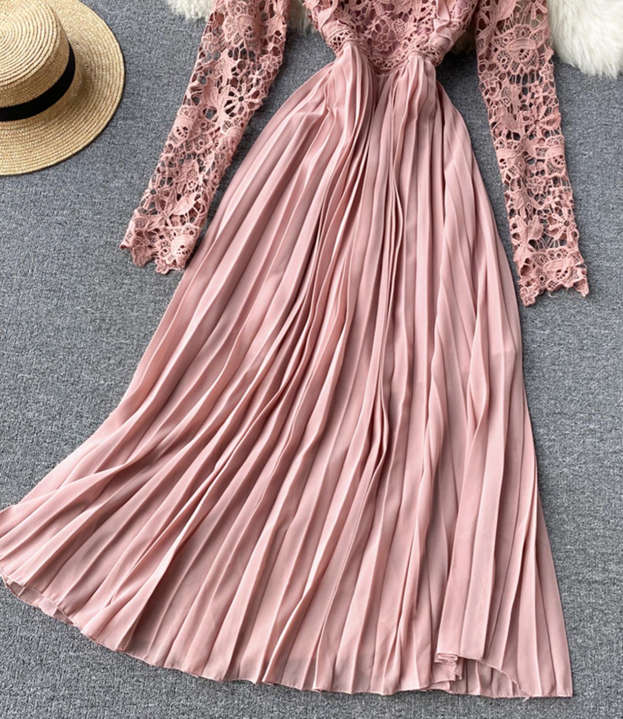 Stylish long sleeve lace dress  768