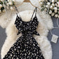 Black A line floral dress with bow  784