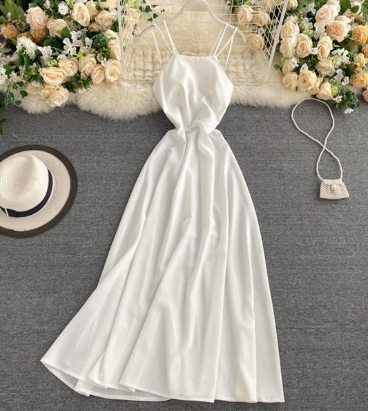 Simple A line backless dress  772