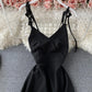 Simple v neck lace up dress A line dress  761