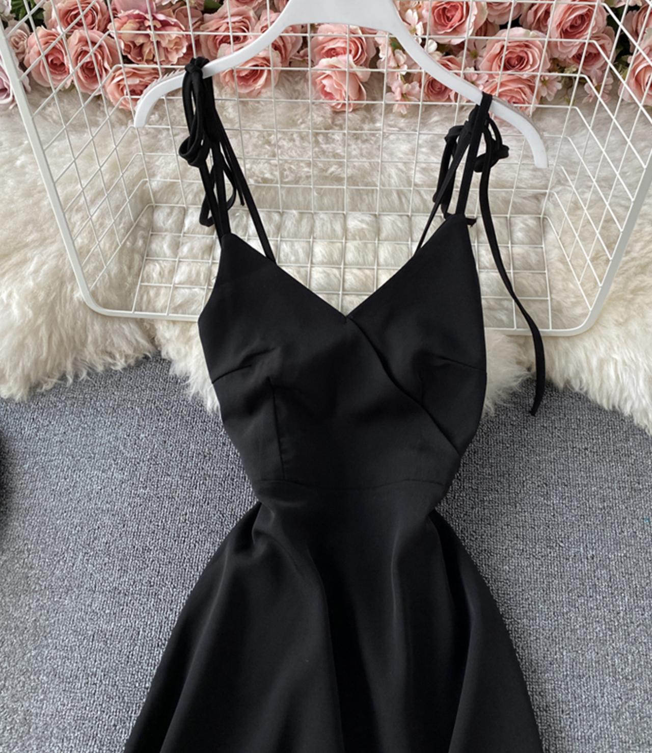 Simple v neck lace up dress A line dress  761