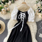 Black lace up short dress A line fashion dress  741