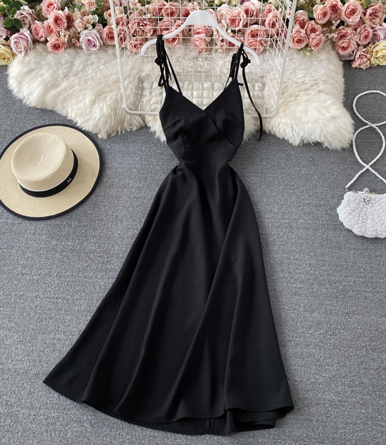 Simple v neck lace up dress A line dress  761