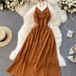Simple A line v neck dress lace up dress  755