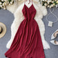 Simple A line v neck dress lace up dress  755