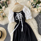 Black lace up short dress A line fashion dress  741