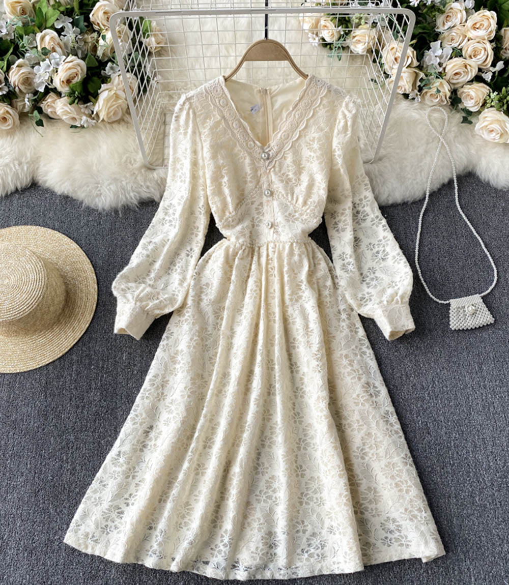 Champagne v neck lace dress fashion dress  847
