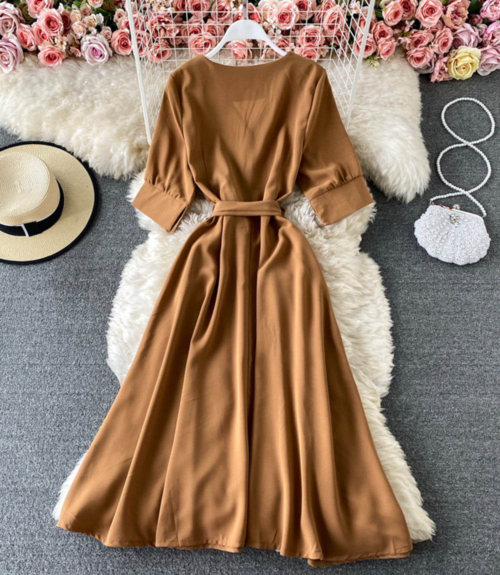 Robe courte simple à col en V, robe tendance 868